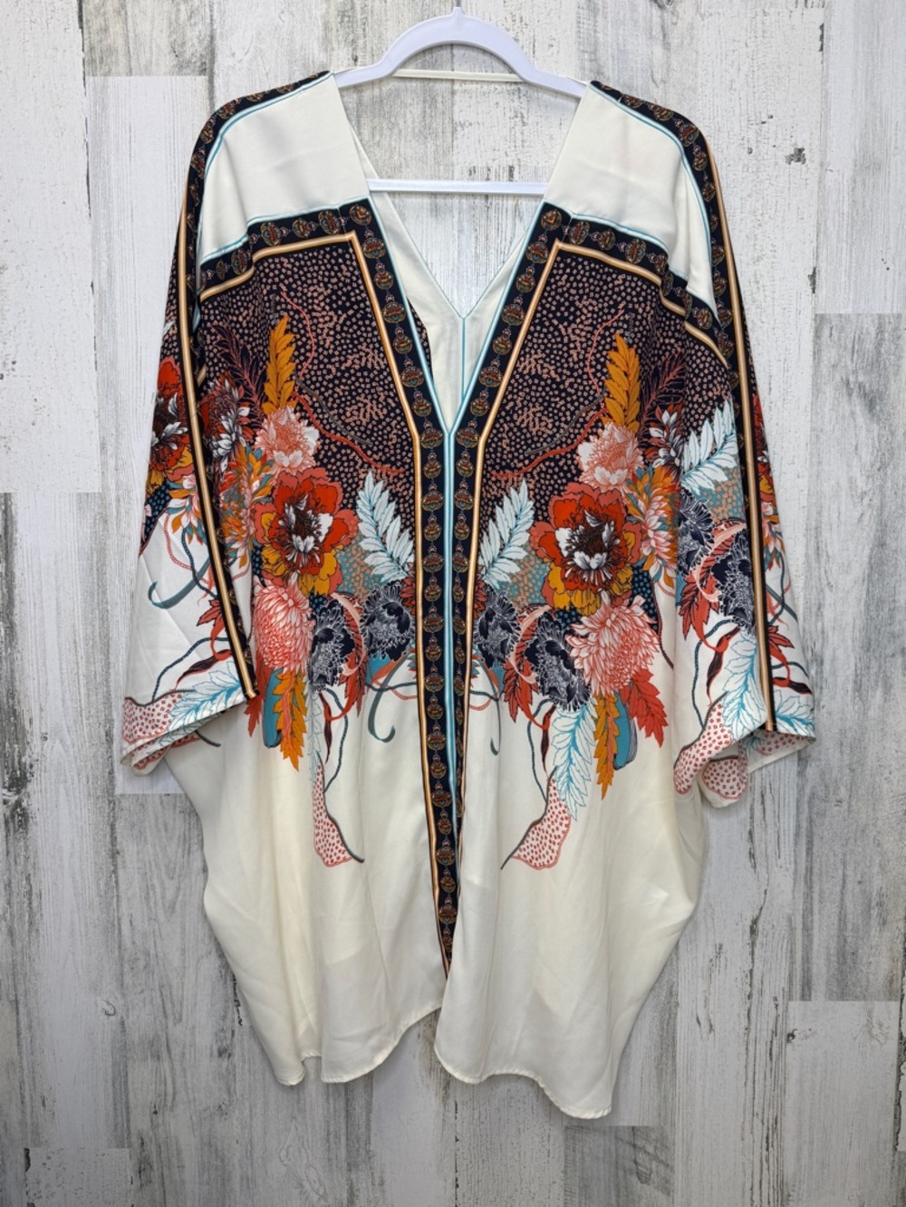 Rose + Olive Bohemian Floral Kimono Top - Ivory with Multicolor Print